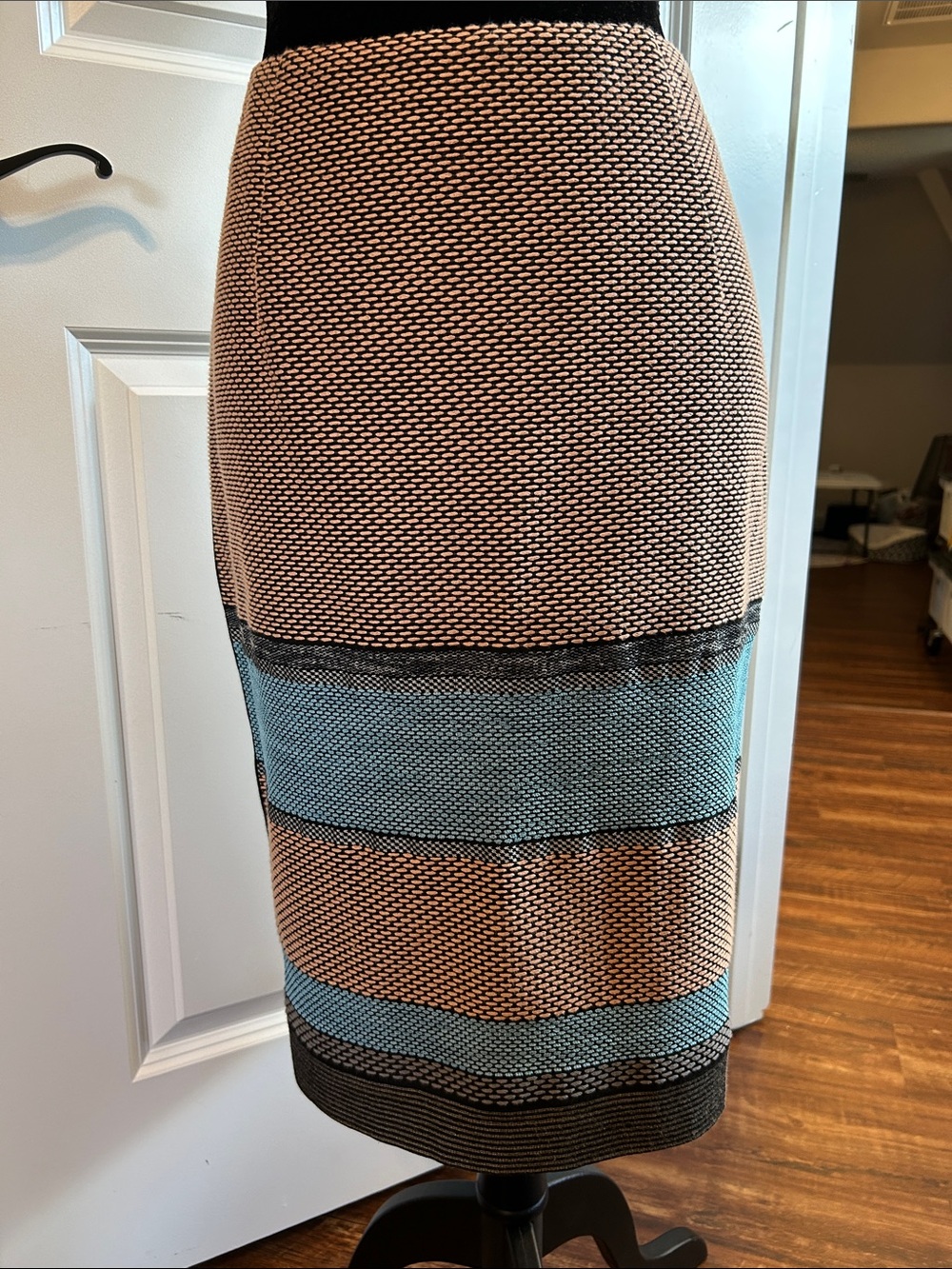 Hugo Boss Blue and Tan Striped Pencil Skirt
